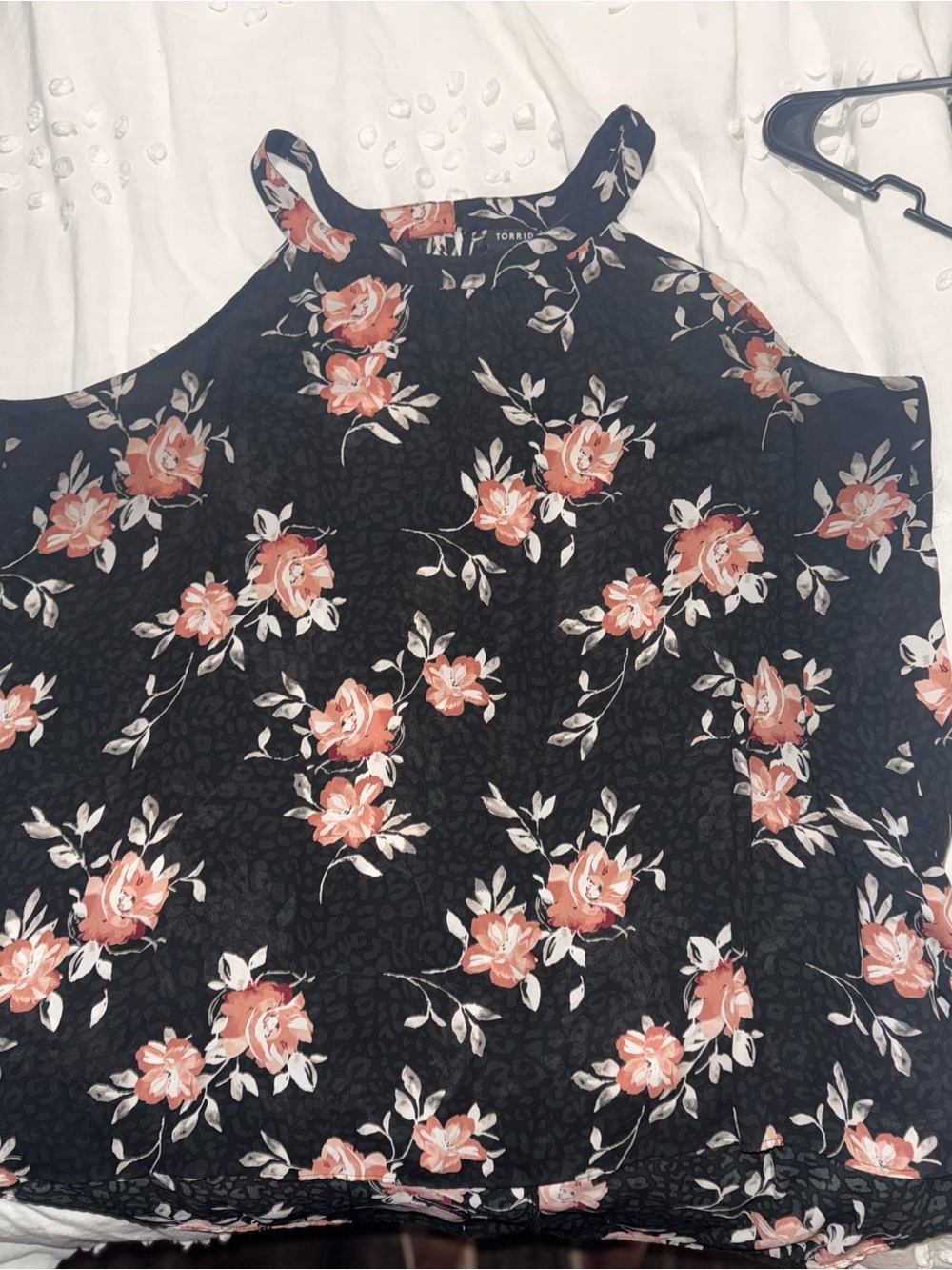 Torrid Black Floral Halter Cami with Coral Roses